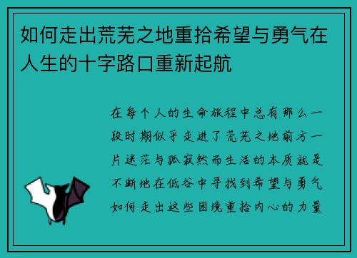 如何走出荒芜之地重拾希望与勇气在人生的十字路口重新起航